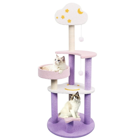 Sennaux 49" Cat Tree Condo Kitty Scratching Post Tower, Purple & Pink