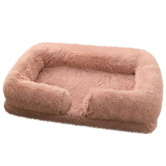 Sennaux Calming Dog Bed for Cats Puppy, Cozy Soft Plush Pet Bed Washable,S,Pink
