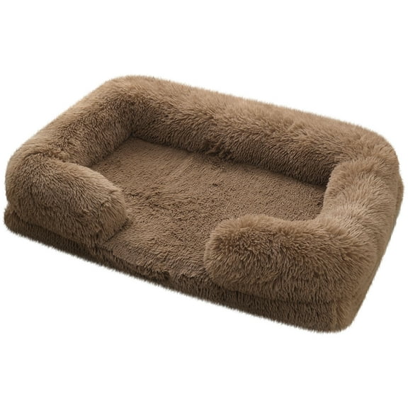 Sennaux Calming Dog Bed for Cats Small Dogs, Cozy Soft Plush Pet Bed Washable,M,Khaki