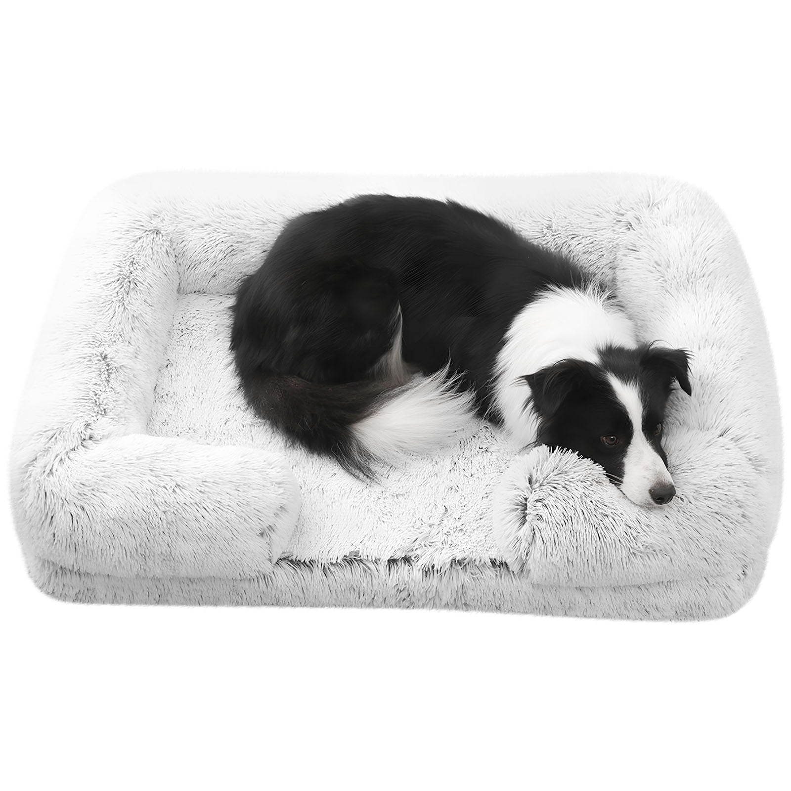 Sennaux Calming Dog Bed for Medium Sized Dogs Cats, Cozy Soft Plush Pet Bed Washable,L, Gray