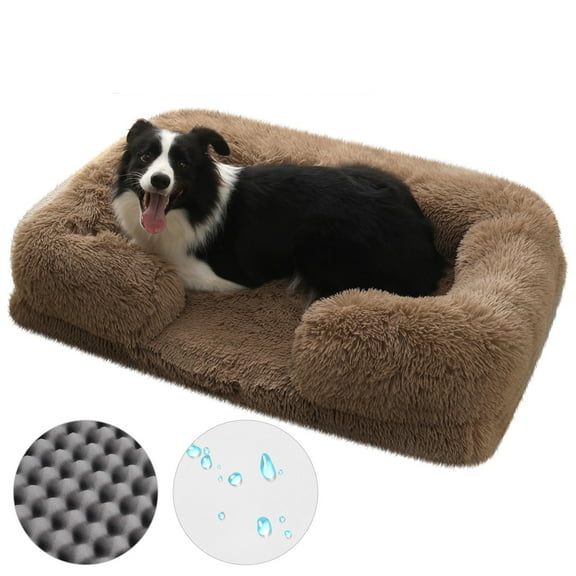 Sennaux Calming Dog Bed for Medium Sized Dogs Cats, Cozy Soft Plush Pet Bed Washable,L, Khaki