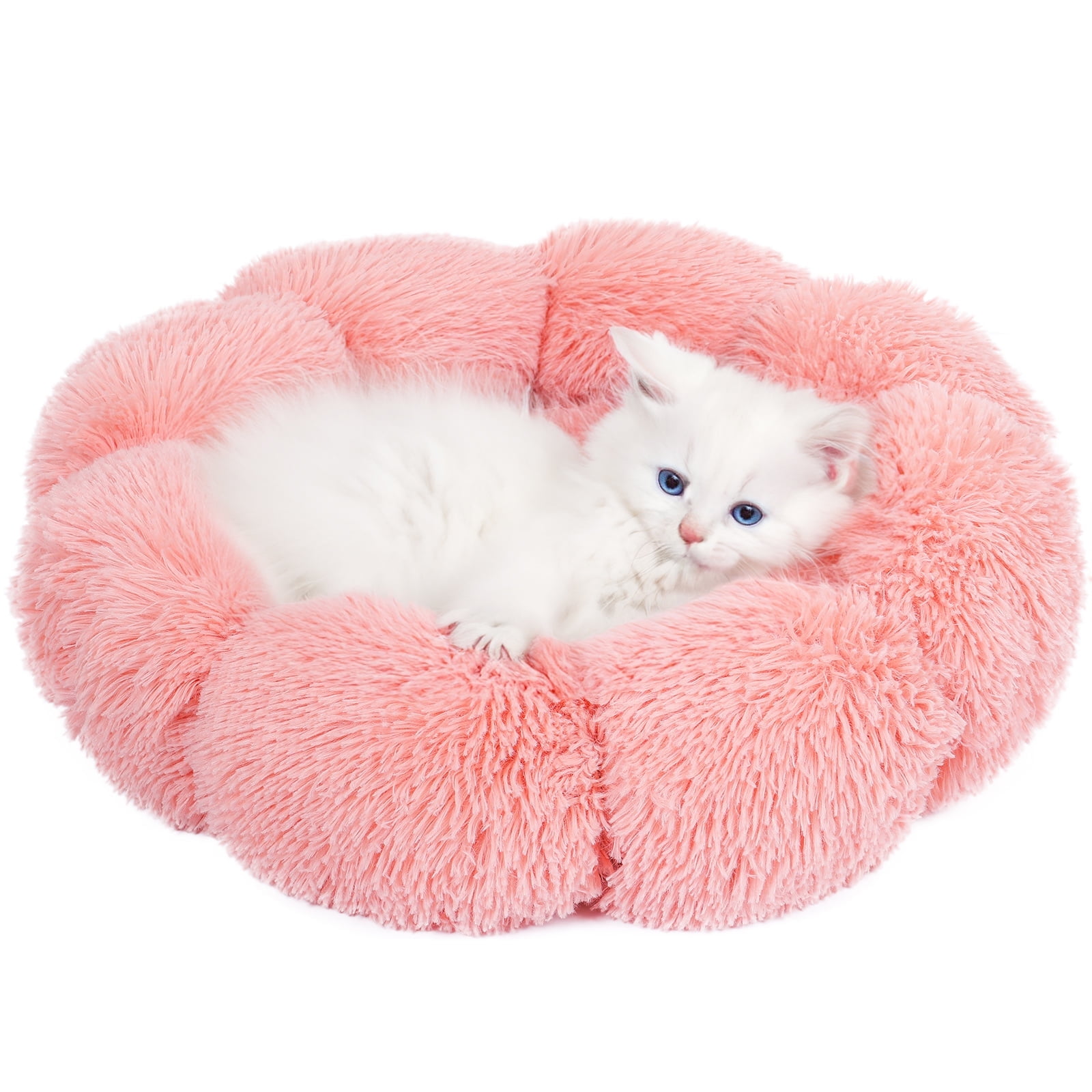 Sennaux Calming Pet Bed Soft Plush for Dogs & Cats, Washable, Pink, 19.