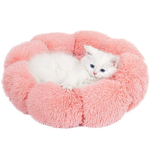 Sennaux Calming Pet Bed Soft Plush for Dogs & Cats, Washable, Pink, 19.7"