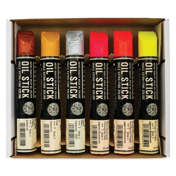 Sennelier Artists' Oil Sticks - Set of 6, Fluorescent and Metallic Colors