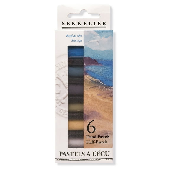 Sennelier Extra-Soft Half-Pastel 6-Stick Set, 1-1/4" x 1/2", Seaside
