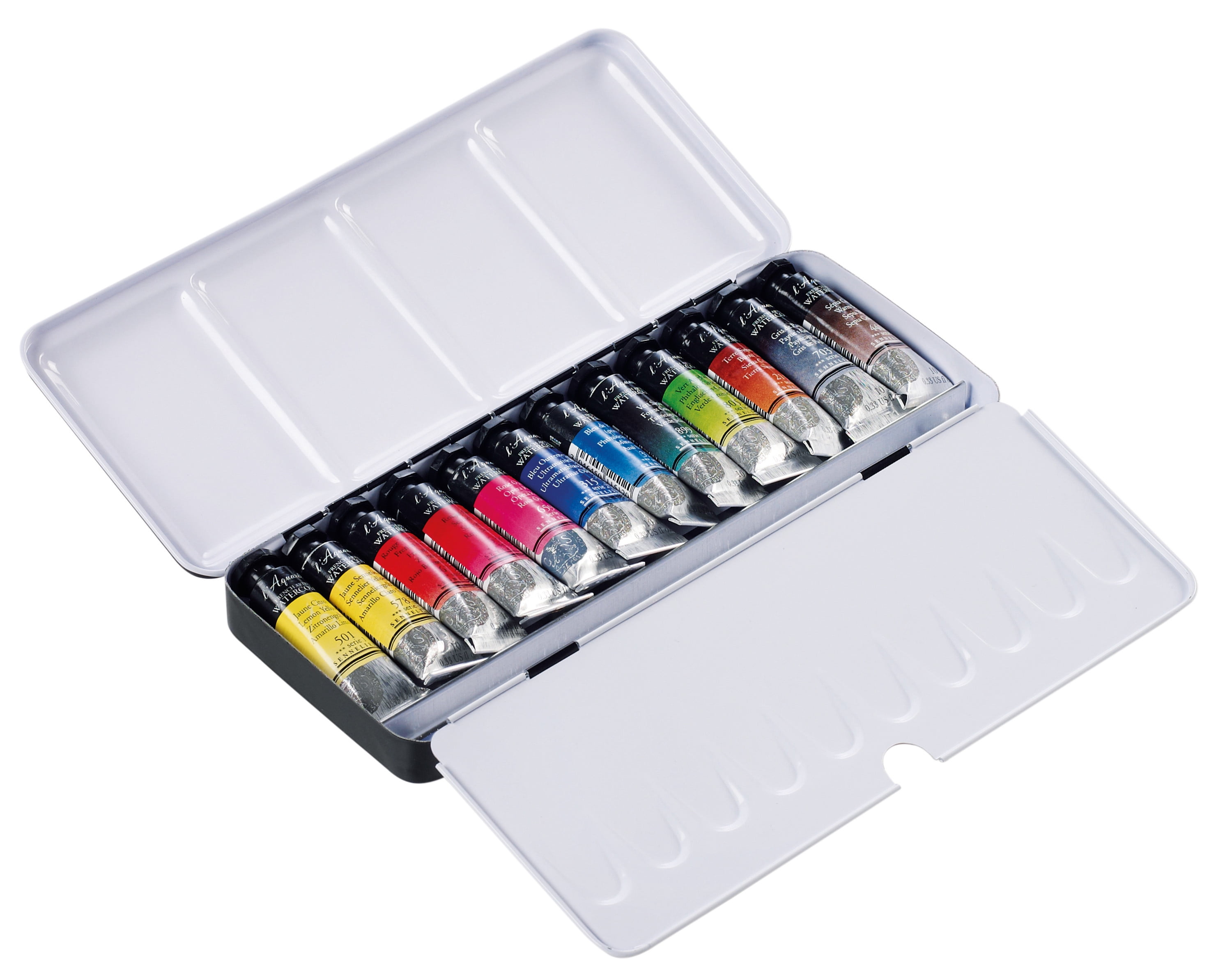 Sennelier French Artists' Watercolor Metal Tin Set, 10ml Tubes, 12-Colors