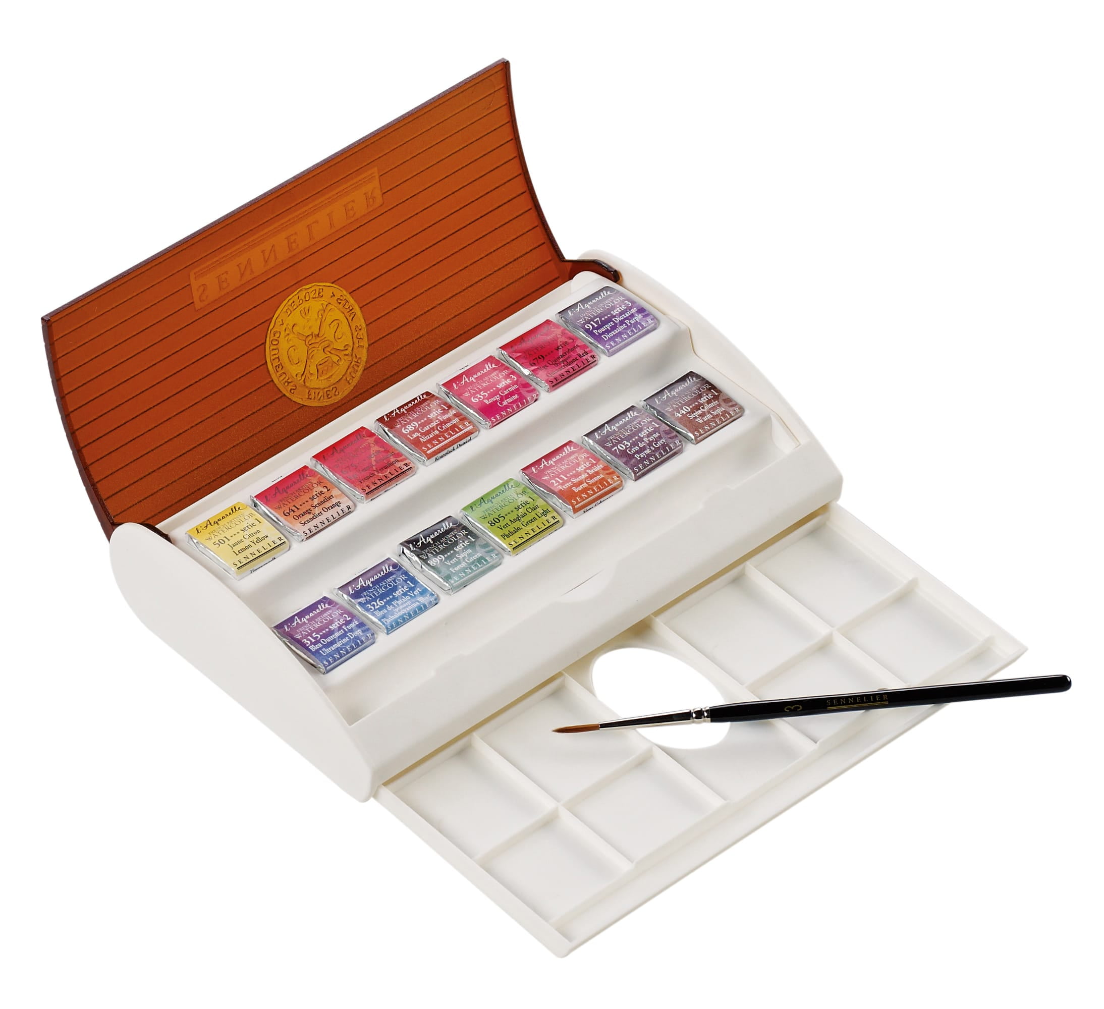 Sennelier French Artists' Watercolor Plastic Travel Set, Half Pan, 14-Colors