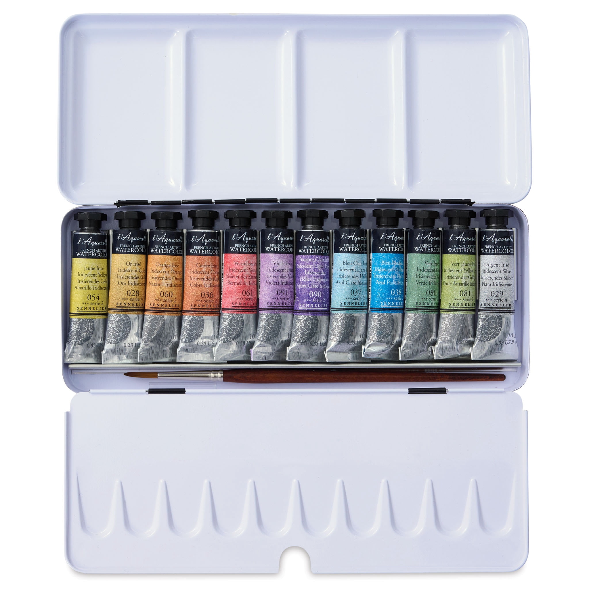 Sennelier French Artists' Watercolor Set - Set of 12, Metal Case, Iridescent, 10 ml