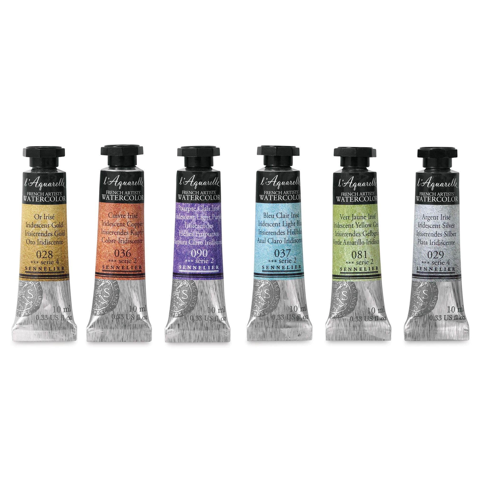 Sennelier French Artists' Watercolor Set - Set of 6, Metal Case, Iridescent Pastel, 10 ml