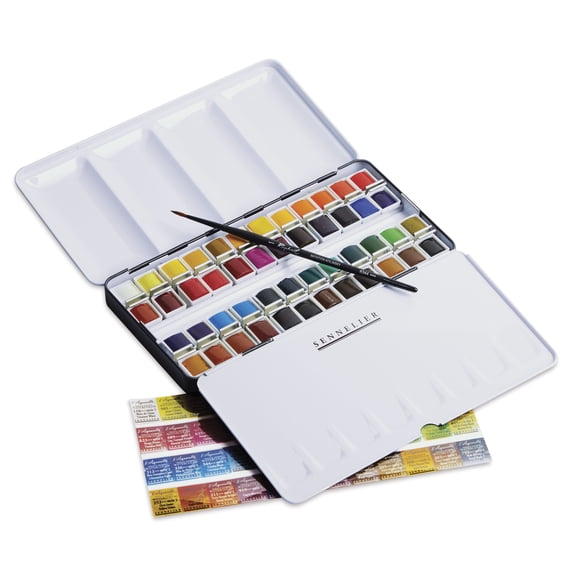 Sennelier L'Aquarelle French Artists' Watercolor Metal Case Set of 48, Half Pans