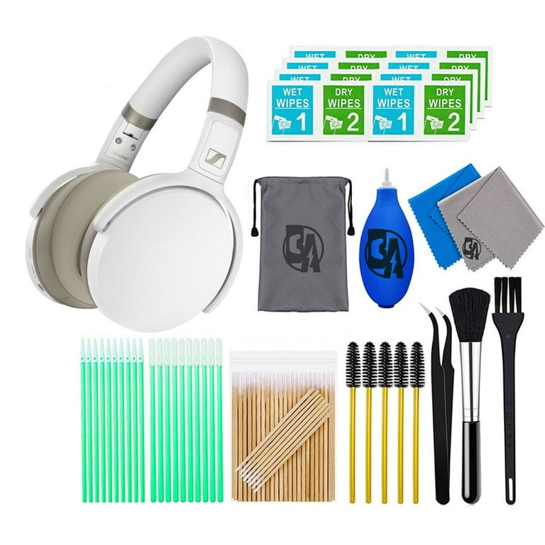 Sennheiser HD 450BT Wireless Over-the-Ear Headphones in White With Cleaning  kit Bolt Axtion Bundle Like New 