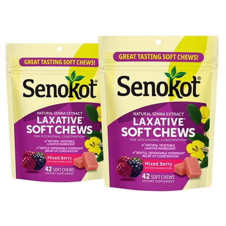 Senokot Laxative Soft Chews, Overnight Constipation Relief with Senna Extract, 42 Mixed Berry Chews (Pack of 2)