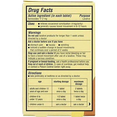 Senokot Natural Vegetable Laxative Ingredient, Extra Strength Tablets, 12 Tablets (Pack of 5)