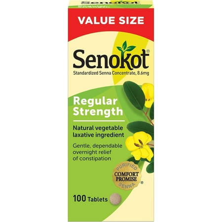 Senokot Regular Strength Tablets Natural Vegetable Laxative Ingredient, 100 Count
