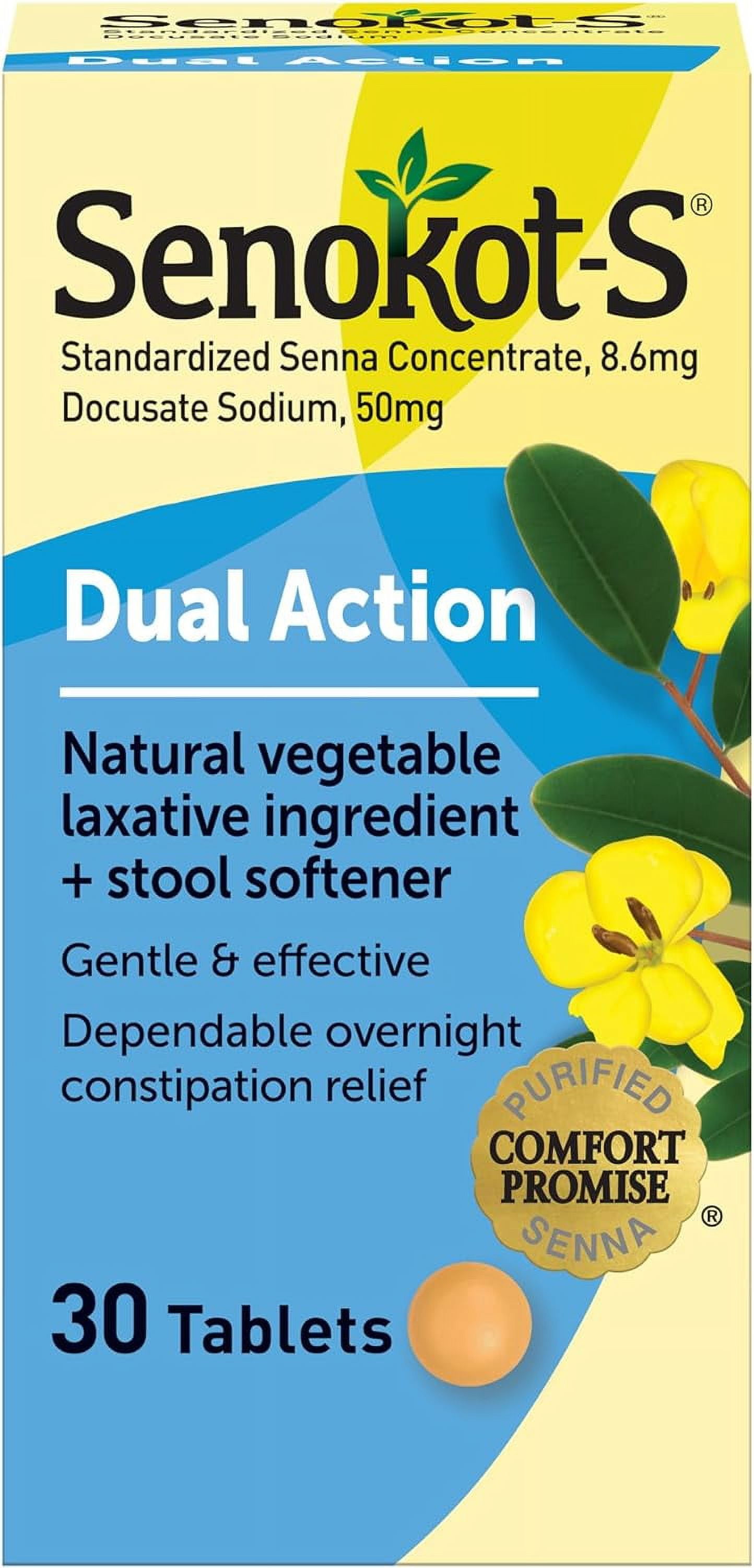 Senokot-S Dual Action Senna Plus Stool Softener Laxative Tablets, 30 Ct