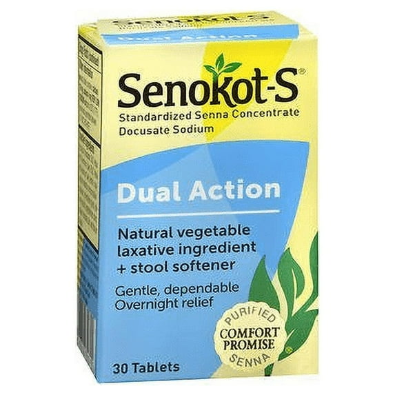 Senokot-S Natural Vegetable Laxative Ingredient Tablets Plus Stool Softener - 30 Ea, 6 Pack