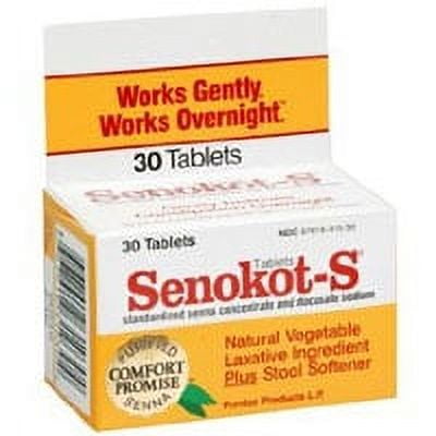 Senokot-S Natural Vegetable Laxative Ingredient Tablets Plus Stool Softener - 30 Ea