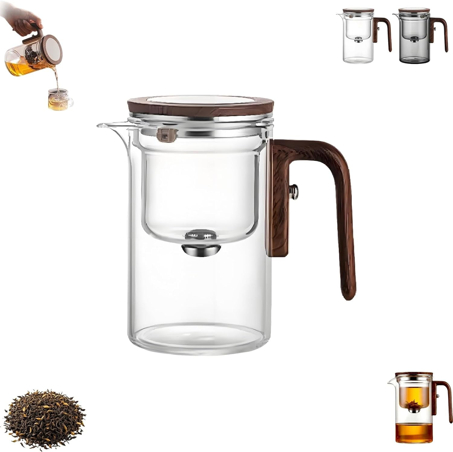 Water Separation Glass Teapot with Wooden Handle, Witchcraft Teapot
