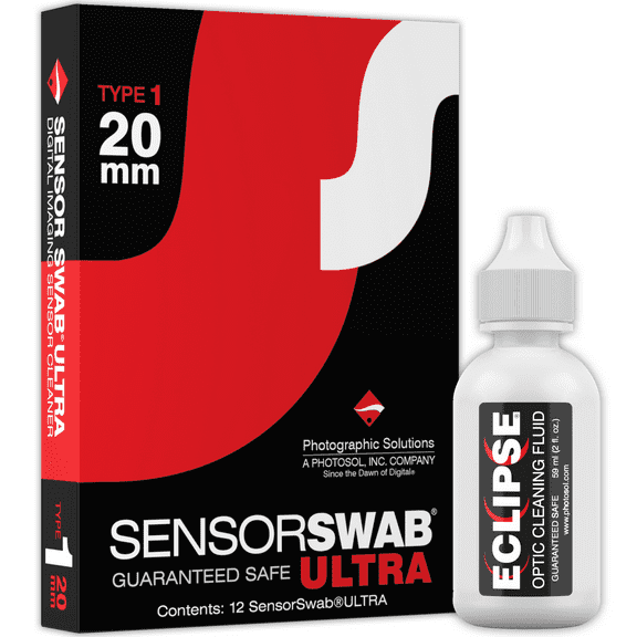 Senor Cleaning Kit - 20mm Sensor Swab (12 Swabs) for Cleaning APS-H Sensors and Eclipse Sensor Cleaning Application with Dropper Tip (59ml) 2oz