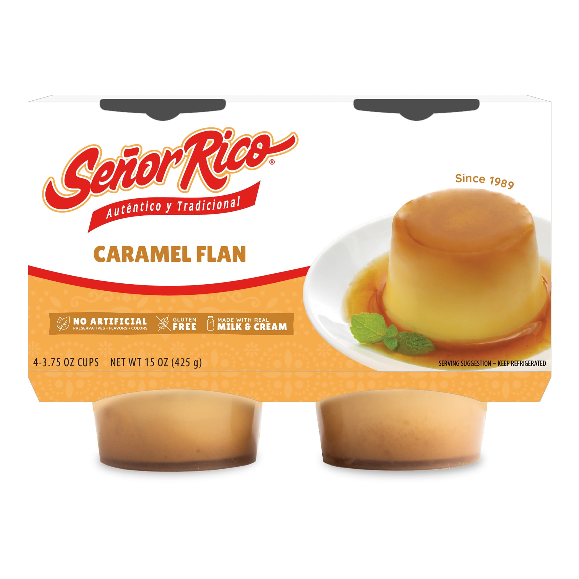 Senor Rico Caramel Flan, Refrigerated in Individual Sealed Plastic Cups, 4oz, 4 Count, Gluten-Free