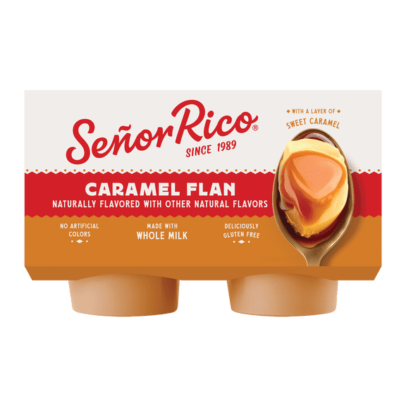 Senor Rico Caramel Flan, Refrigerated in Individual Sealed Plastic Cups, 4oz, 4 Count, Gluten-Free
