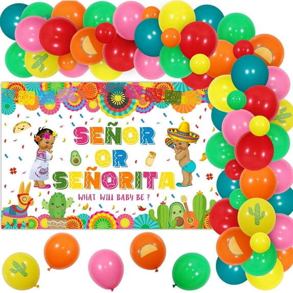 Balterever Senor or Senorita DC20&nbsp;Gender Reveal Decorations Mexican Fiesta Gender Reveal Party Decorations with Senor or Senorita Gender Reveal Backdrop for Taco Bout Theme Gender Reveal Supplies