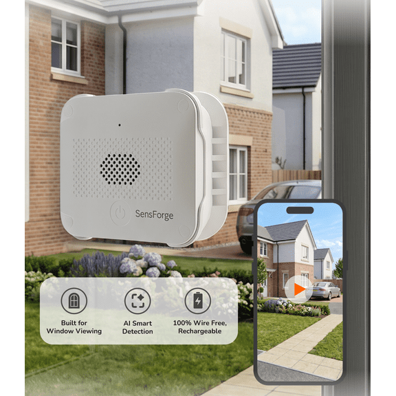 SensForge Wireless Indoor Window Security Camera, Anti-Glare, 1080P HD, Dual-Band 2.4GHz & 5GHz WiFi, Smart AI Human, Vehicle & Animal Detection, Two-Way Talk, Easy No-Drill Installation