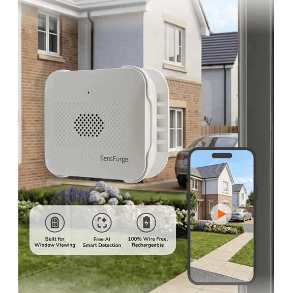 SensForge 1080p Window Camera, Wire-Free Battery-Powered Security Camera for Home, Free Smart Human, Vehicle & Animal Detection, 2-Day Cloud + SD Storage, Two-Way Talk, Easy No-Drill Setup