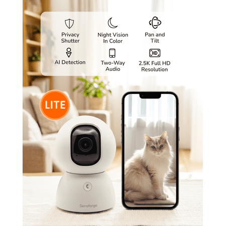 SensForge 2.5K Indoor Pan-Tilt Security Camera Lite, 360° Dual-Band WiFi Camera for Home, Smart AI Human & Pet Detection, microSD Card Compatible, Two-Way Talk, Optional AI + Storage Upgrade