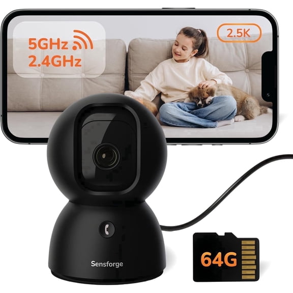 SensForge 2.5K Pan-Tilt Security Camera, 360° Dual-Band WiFi Camera for Home, Free AI Human & Pet Detection, 2-Day Cloud + 64GB SD Storage, Two-Way Talk, Optional AI + Storage Upgrade