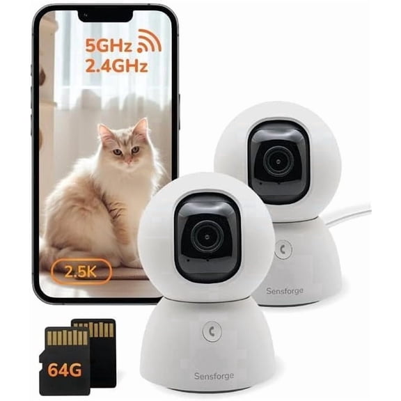 SensForge 2.5K Pan-Tilt Security Camera, 360° Dual-Band WiFi Camera for Home, Free AI Human & Pet Detection, 2-Day Cloud + 64GB SD Storage, Two-Way Talk, Optional AI + Storage Upgrade