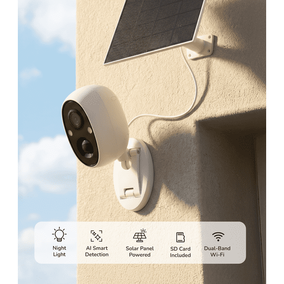 SensForge 2.5K Solar Powered Indoor/Outdoor Battery Camera, Dual-Band WiFi, Smart AI Human & Pet Detection, 32GB microSD Card Included, Color Night Vision, Magnetic Mount, Optional Subscription