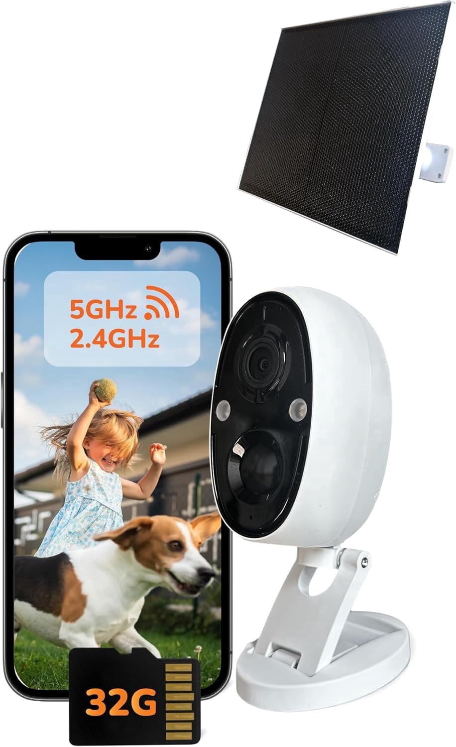 SensForge 2.5K Solar Powered Outdoor Battery Camera, Dual-Band WiFi, Free AI Human & Pet Detection, 2-Day Cloud + 32GB SD Storage, Spotlight Night Vision, Magnetic Mount, Optional AI + Storage Upgra