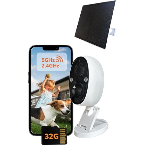 SensForge 2.5K Solar Powered Outdoor Battery Camera, Dual-Band WiFi, Free AI Human & Pet Detection, 2-Day Cloud + 32GB SD Storage, Spotlight Night Vision, Magnetic Mount, Optional AI + Storage Upgra