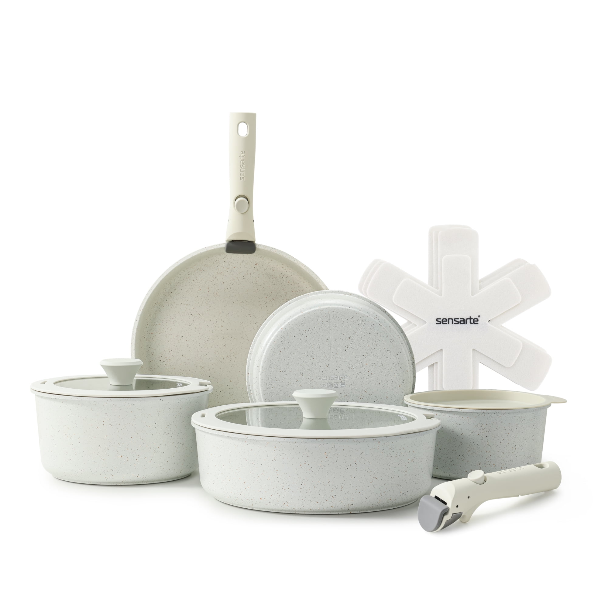 Sensarte 17pcs Granite Pots and Pans Set, Nonstick Cookware Sets with