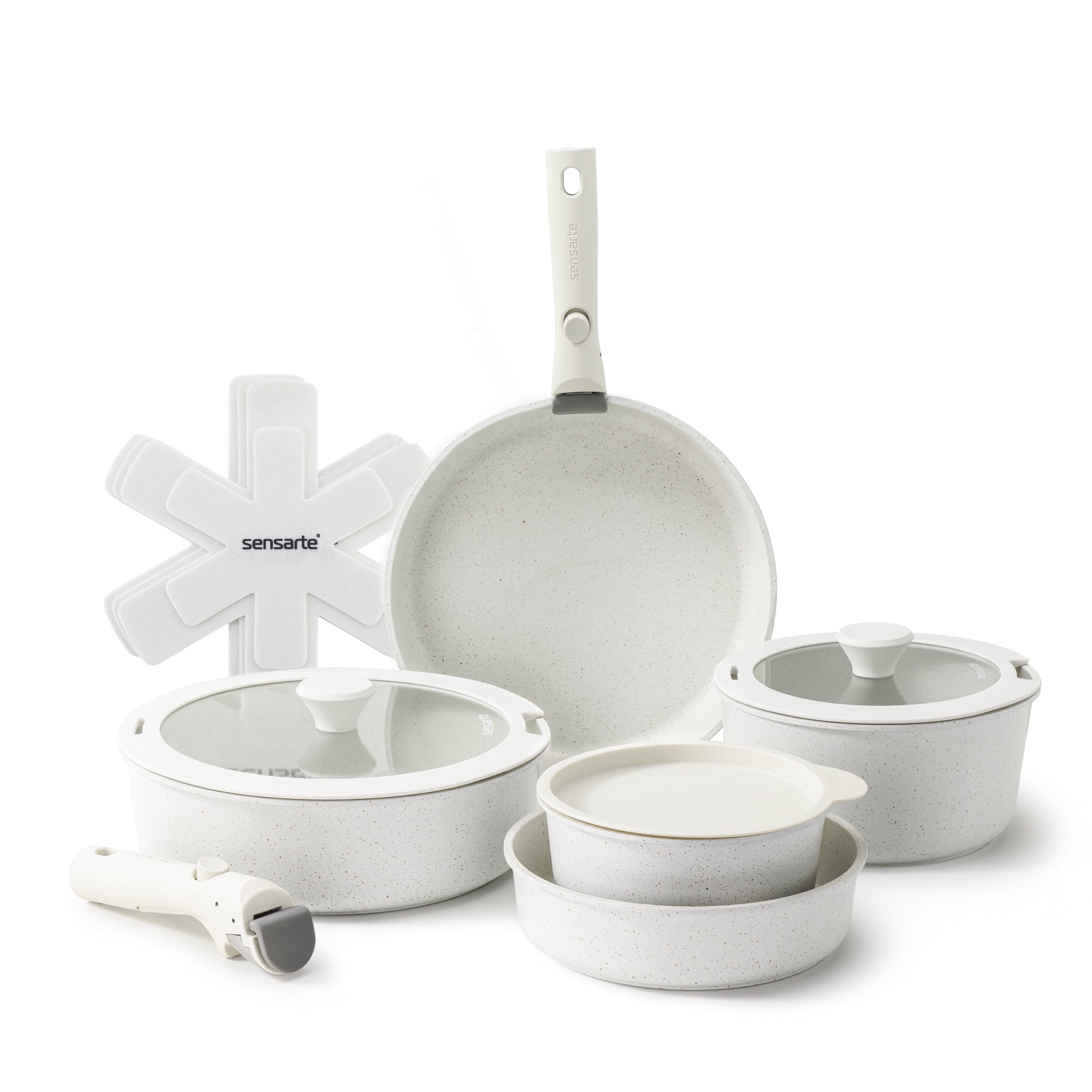 SENSARTE 17 Piece Pots and Pans Set, Nonstick Detachable Handle Cookware,  Induction Kitchen Cookware Set with Removable Handle, Healthy Non Stick RV