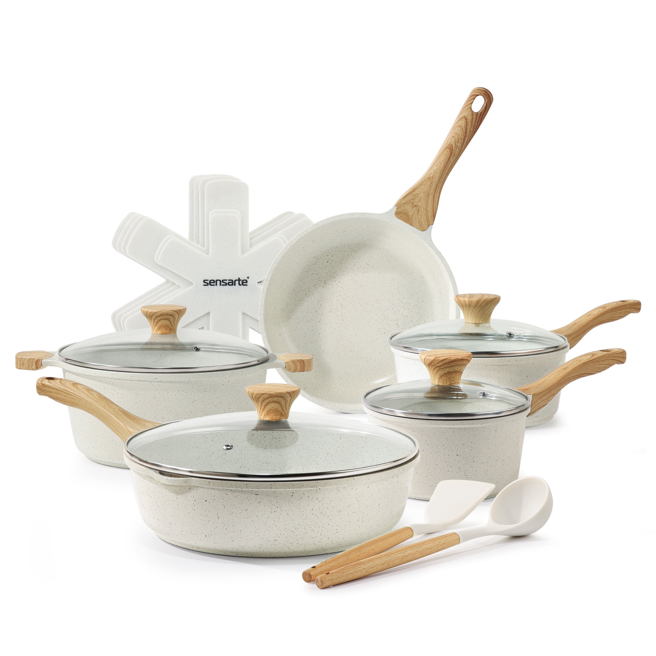 Sensarte Ceramic Nonstick Pots and Pans Set, 17 Pieces Healthy Nonstick ...