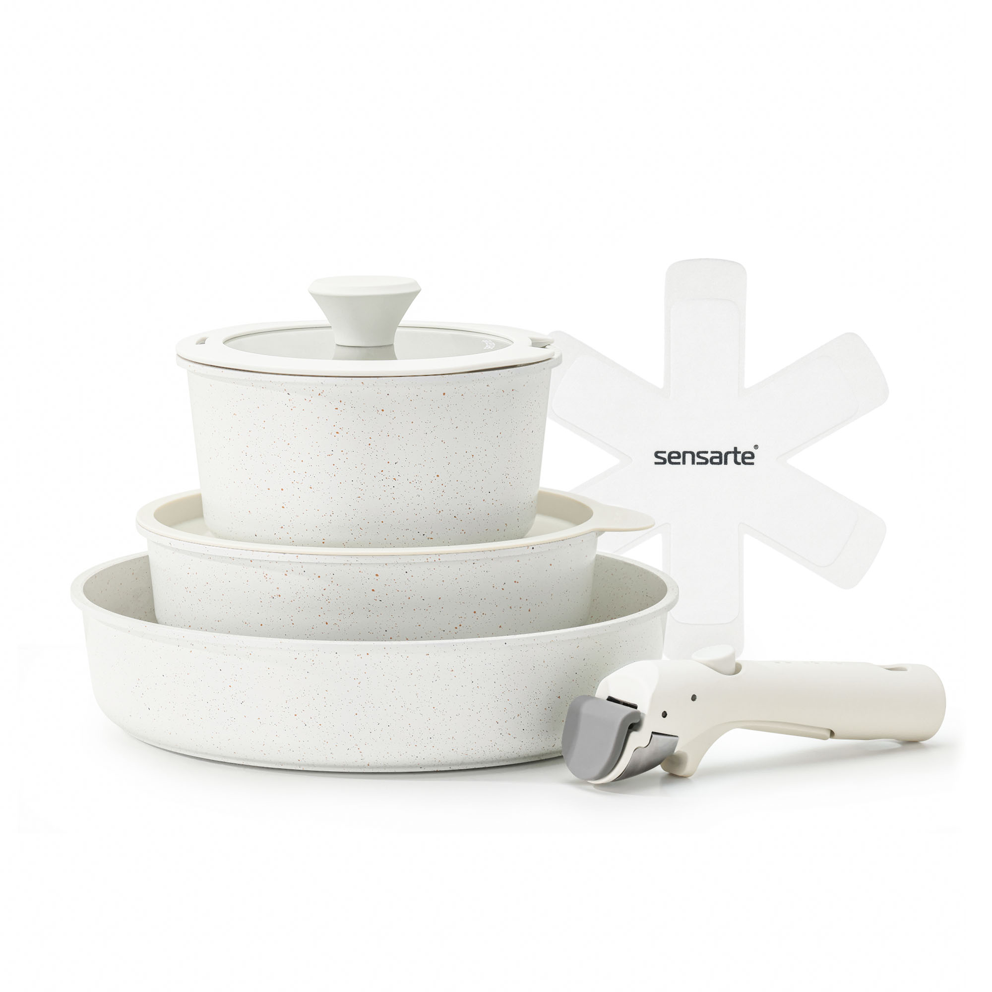 Sensarte 14pcs Nonstick Pots and Pans Set with Detachable Handles, Induction & OvenStackable