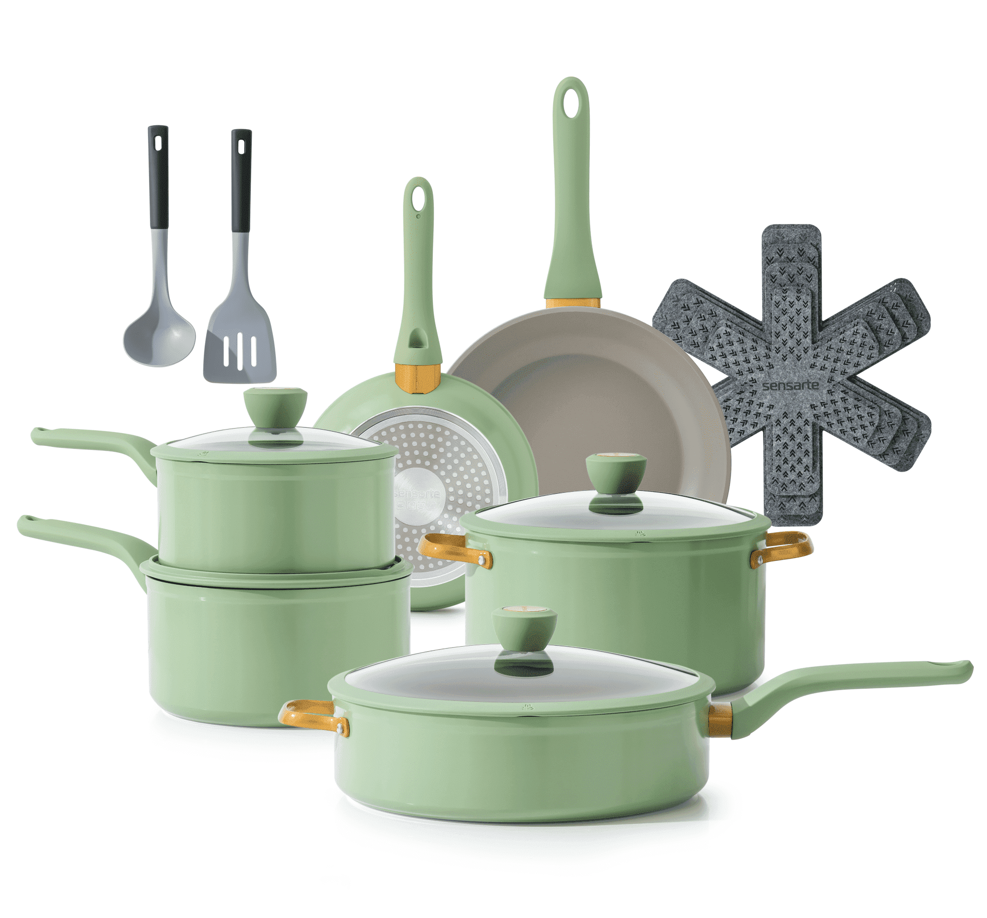 SENSARTE Nonstick Pots and Pans Set, 18Pcs Non Stick Cookware Sets, Induction Kitchen Cookware Sets Green