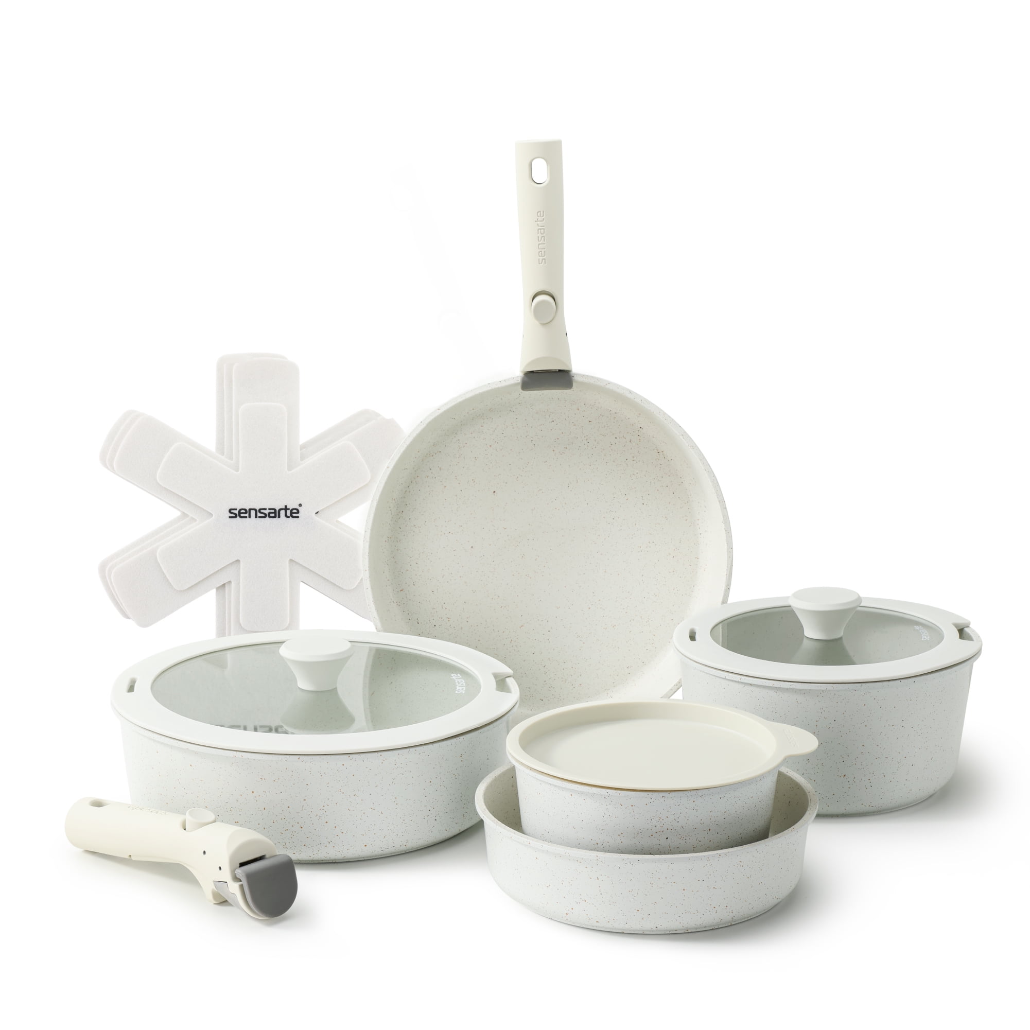 Sensarte Pots and Pans Set Nonstick with Detachable Handles, 14pcs Induction Cookware Set