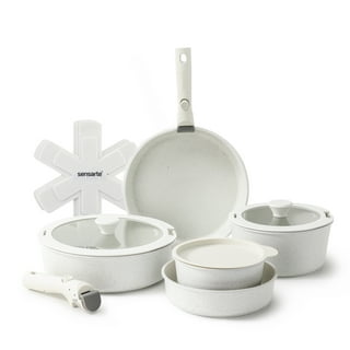 Bazova Healthy Ceramic Cookware Set,No Teflon,10-Pcs Nonstick Pots and Pans  Set with Removable Handles,Space Saving Kitchen Cookware Set,Stain 