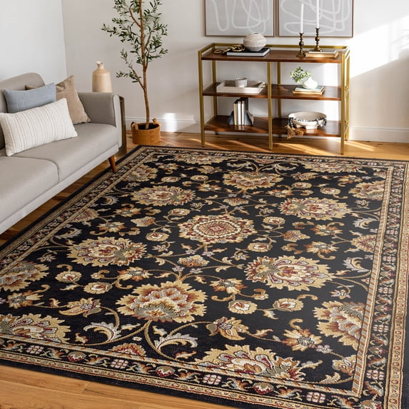 Sensation Traditional 10.6' x 14.6' Black and Gold Polypropylene Indoor Area Rug