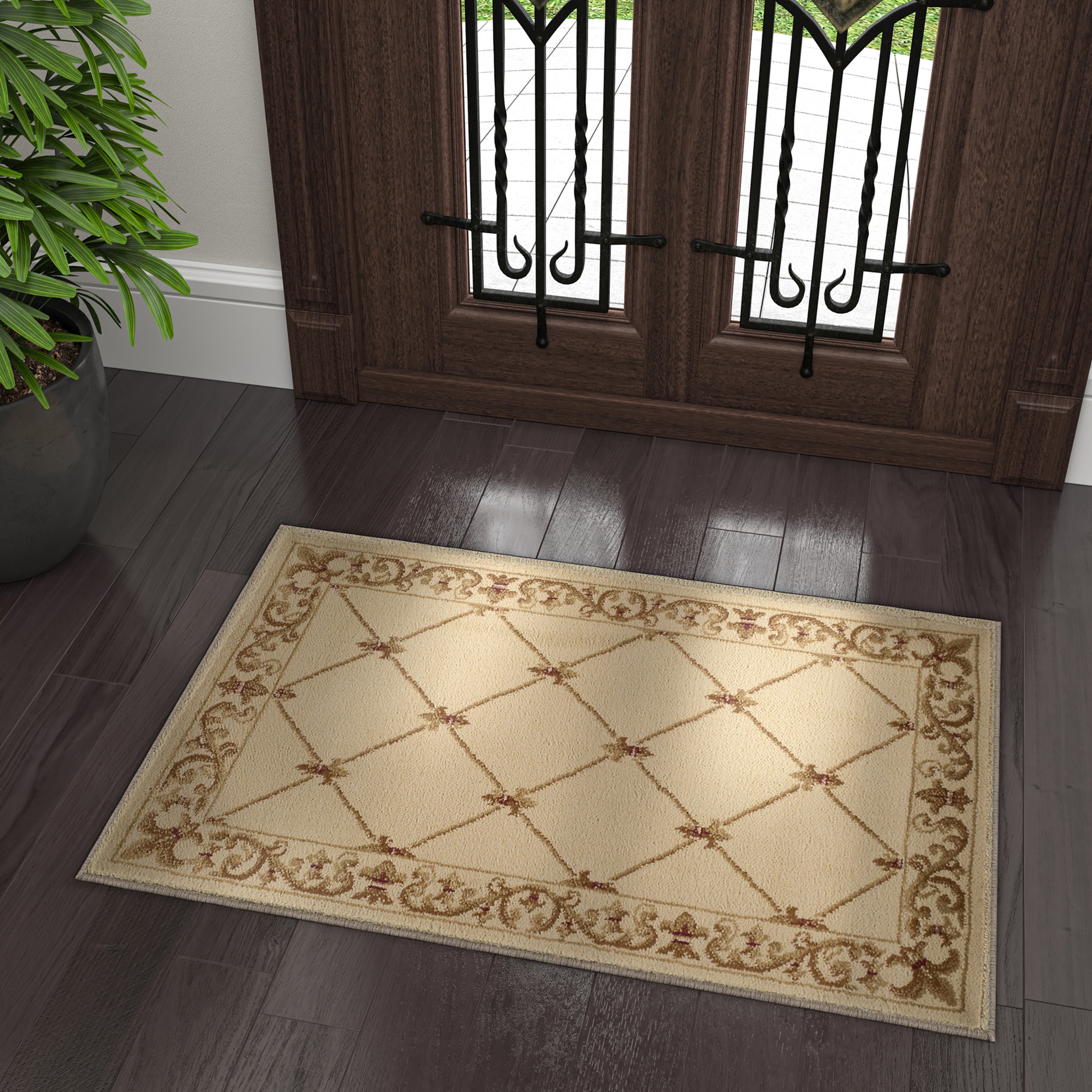 Sensation Traditional 2' x 3' Ivory and Beige Polypropylene Indoor Area Rug