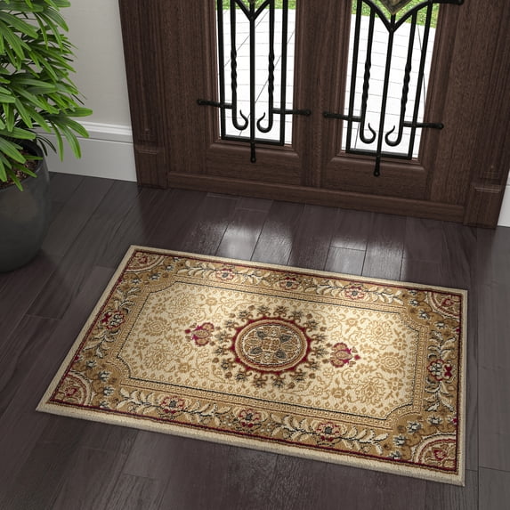Sensation Traditional 2' x 3' Ivory and Scarlet Polypropylene Indoor Area Rug