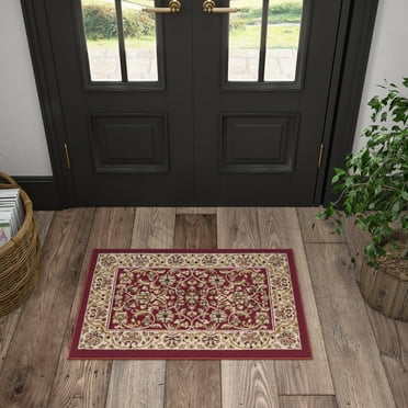 Sensation Traditional 2' x 3' Red and Beige Polypropylene Indoor Area Rug