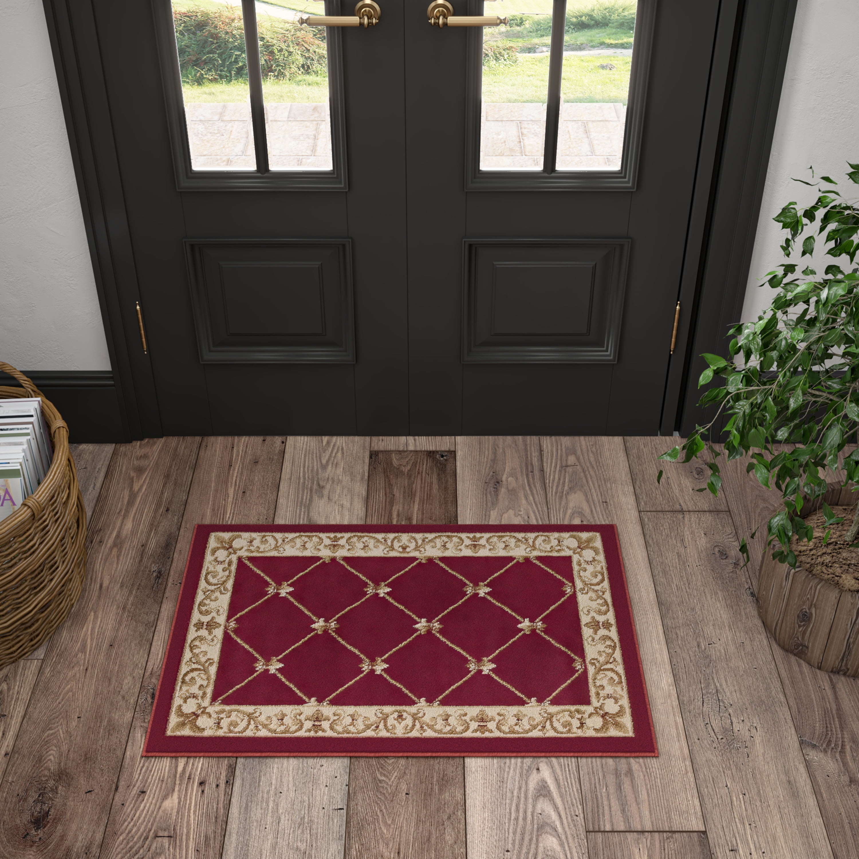 Sensation Traditional 2' x 3' Red and Beige Polypropylene Indoor Area Rug