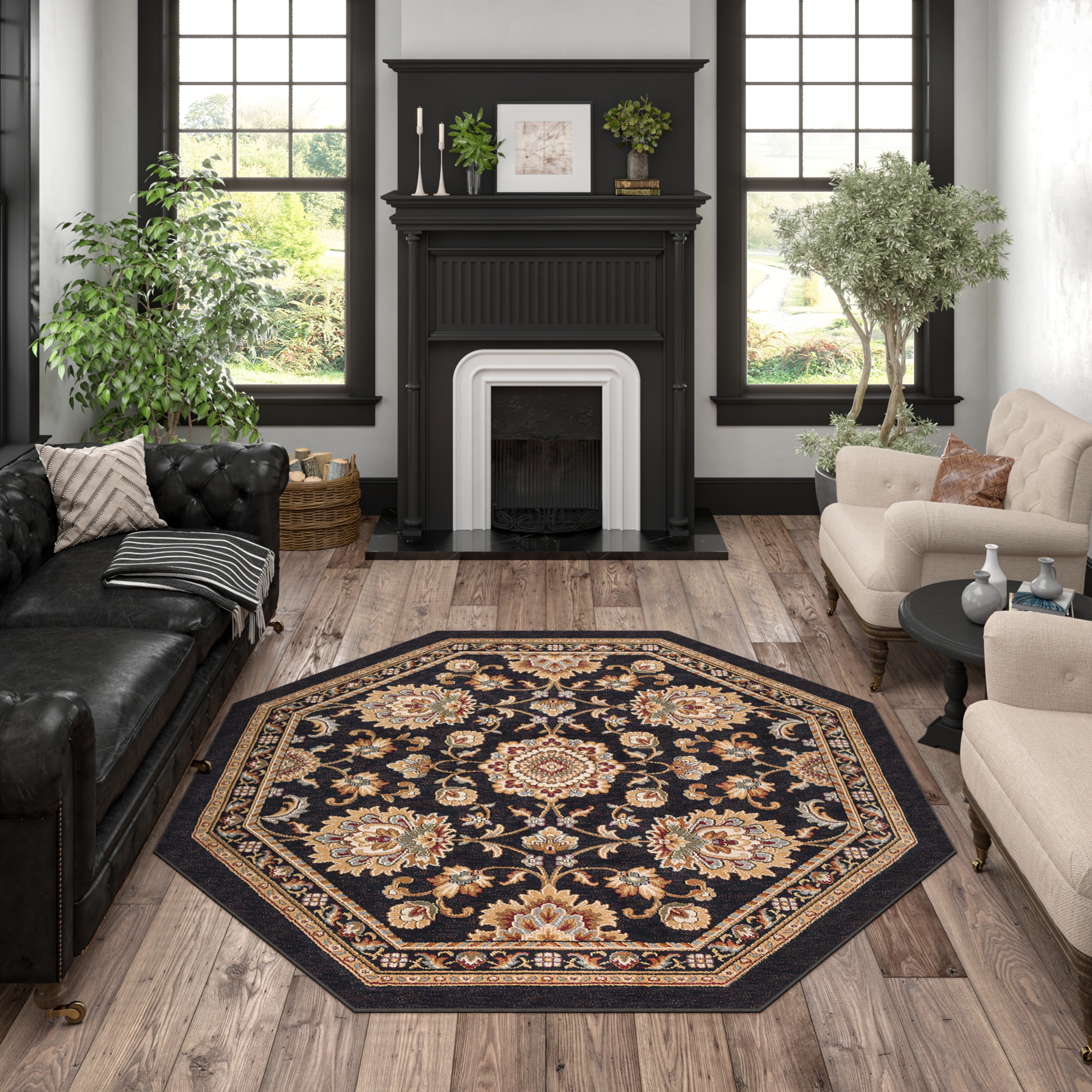 Sensation Octagon Black & Gold Area Rug - Oriental Style - Walmart.com
