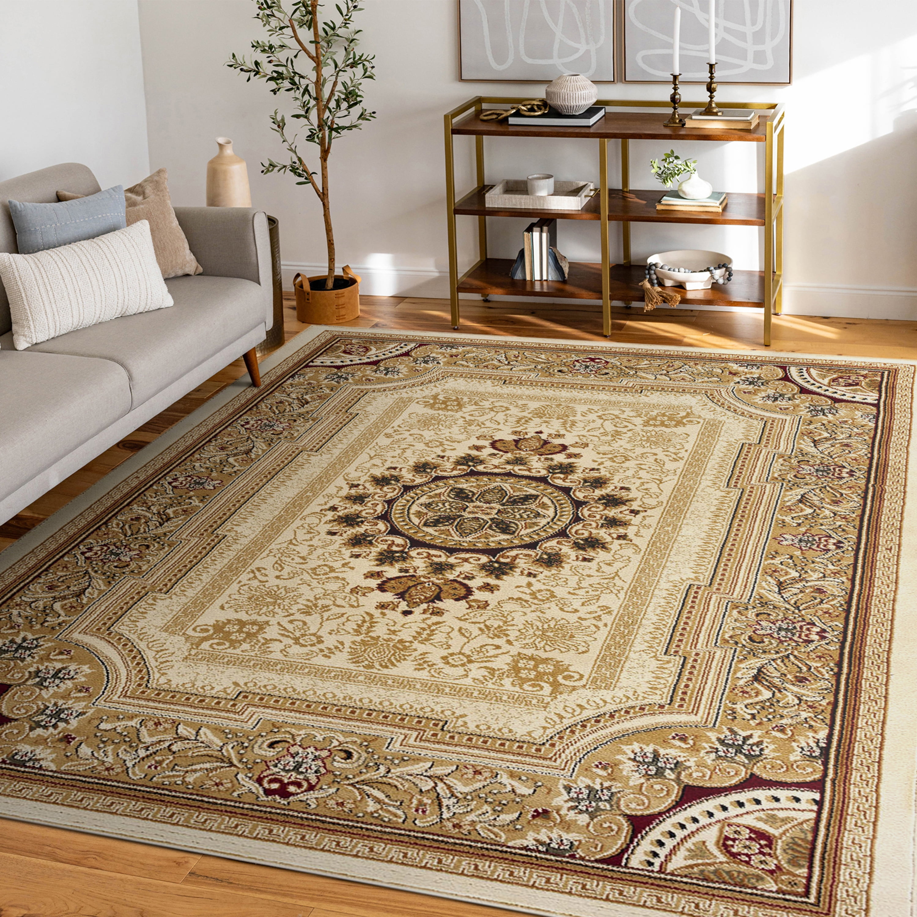 Sensation Traditional 6.7' x 9.6' Ivory and Scarlet Polypropylene Indoor Area Rug