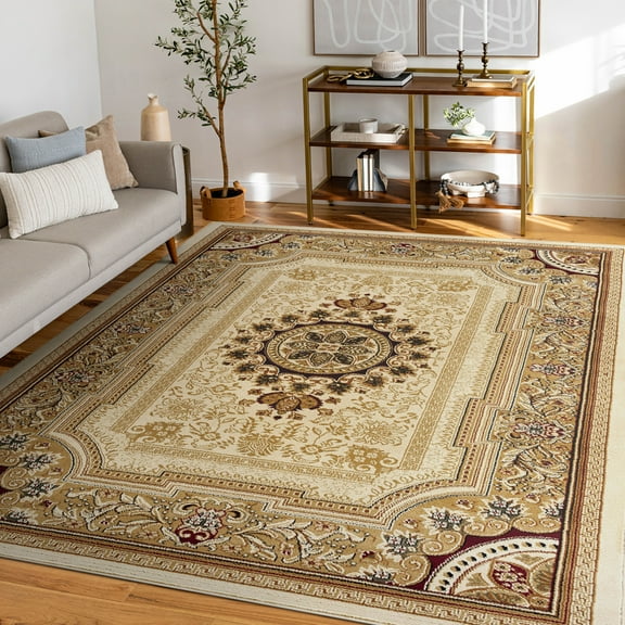 Sensation Traditional 6.7' x 9.6' Ivory and Scarlet Polypropylene Indoor Area Rug