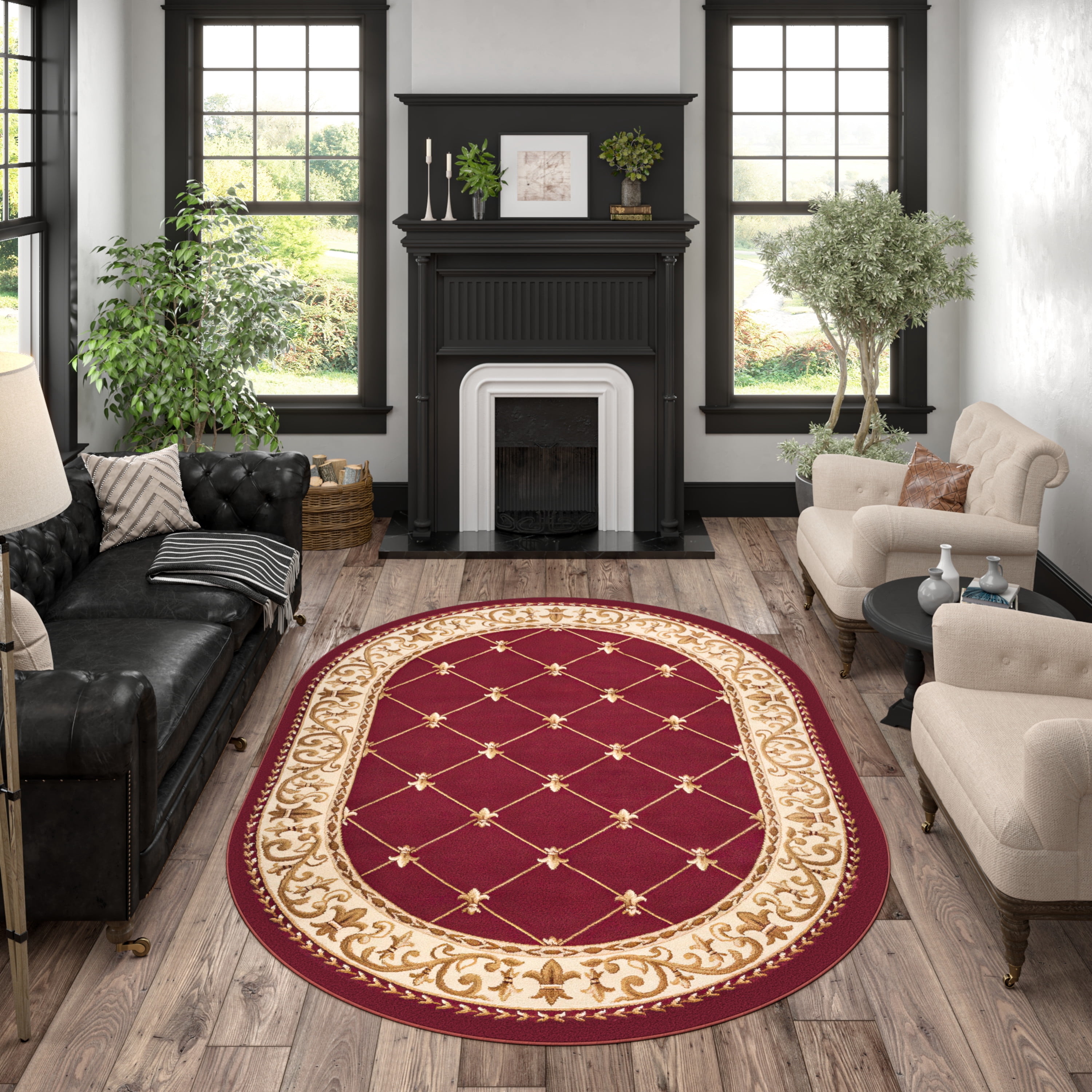 Sensation Traditional 6.7' x 9.6' Oval Red and Beige Polypropylene Indoor Area Rug
